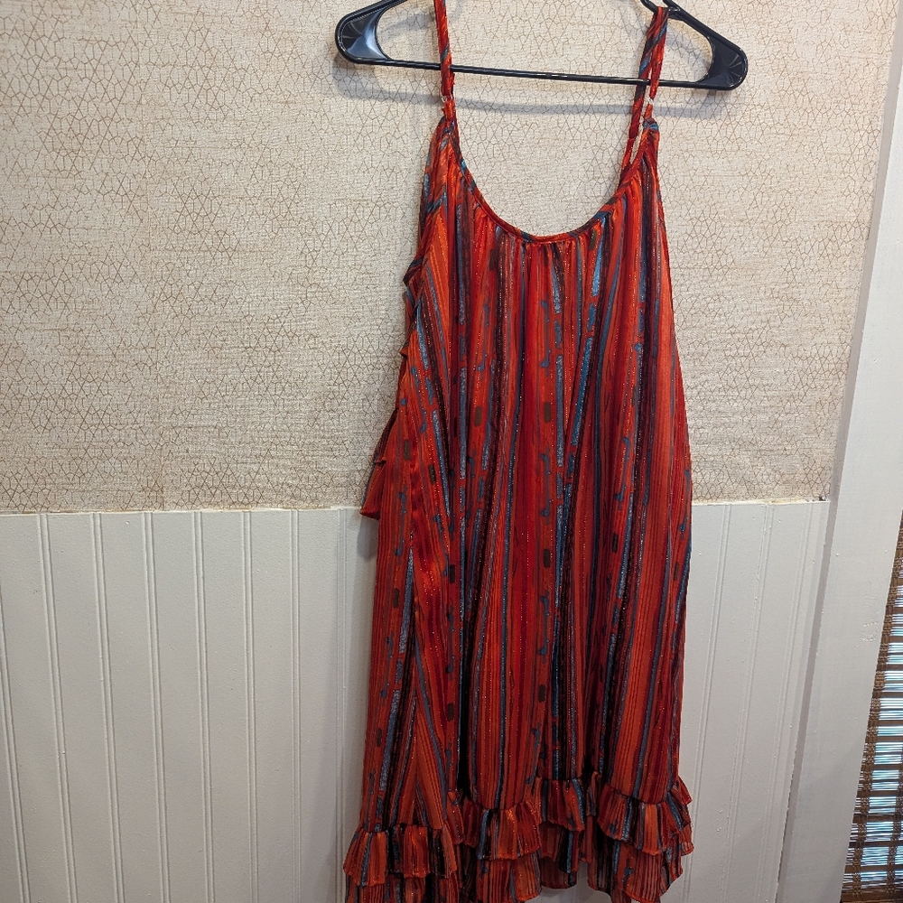 Cold Shoulder Dress Large, Urban Cowgirl Vibes, Girls Night, Orange Turquoise - Picture 8 of 8